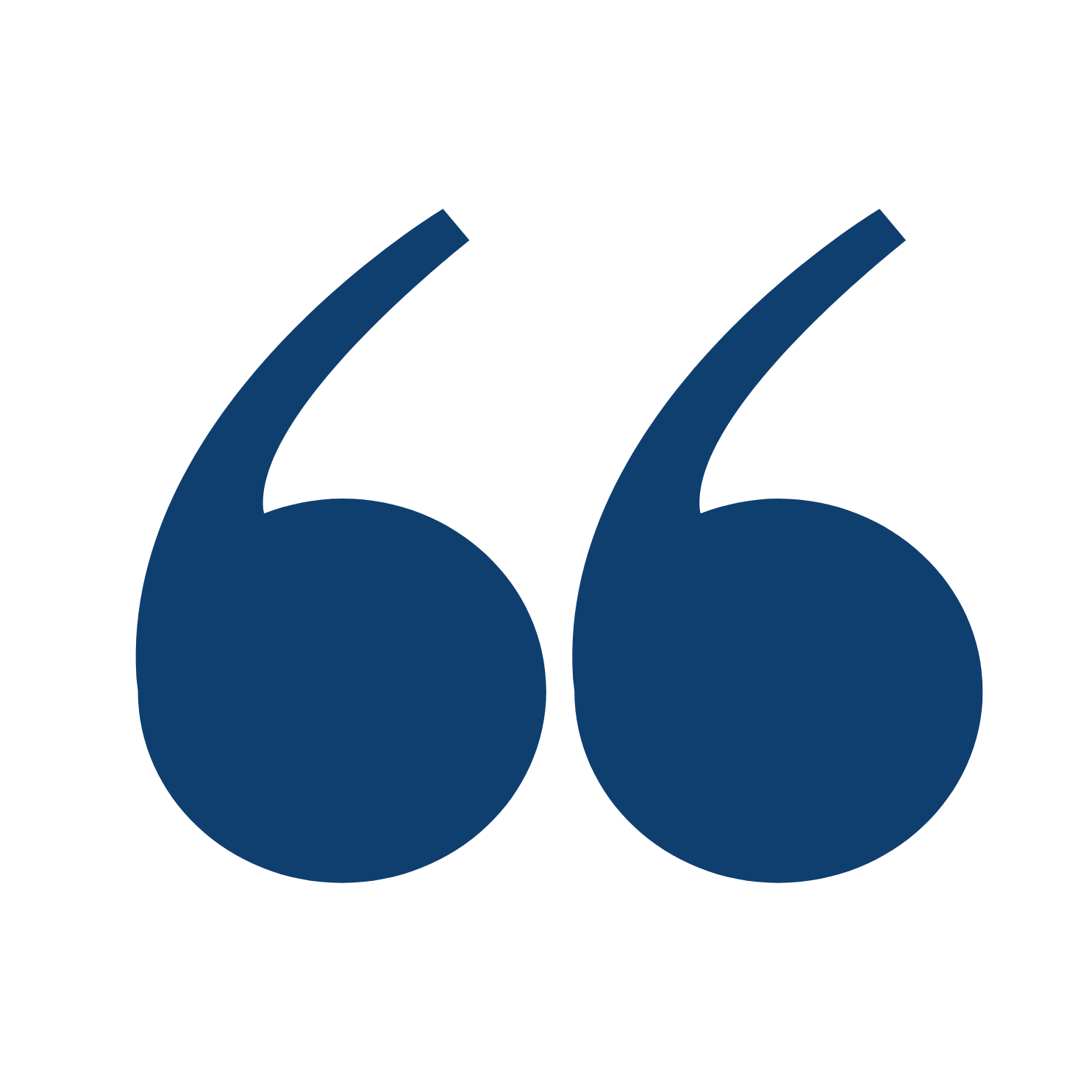 Large navy blue quotation mark symbol.